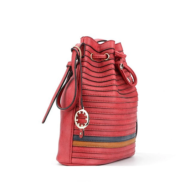 6560 Ladies stripe stitching basket bag drawstring