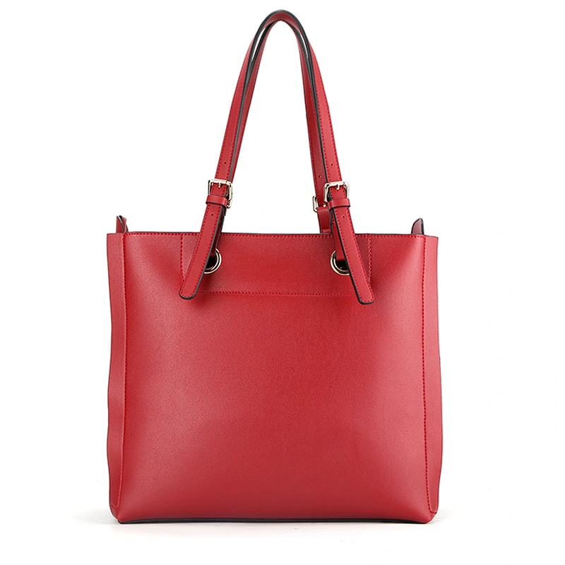 BSCI approval manufacturer ladies handbag double side synthetic leather tote bag with tassel in red 8688