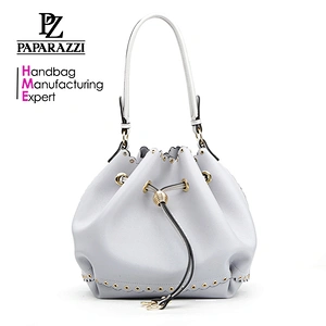 8803 Paparazzi white color fake leather drawstring bag with eyelet latest simple elegant ladies shoulder bags