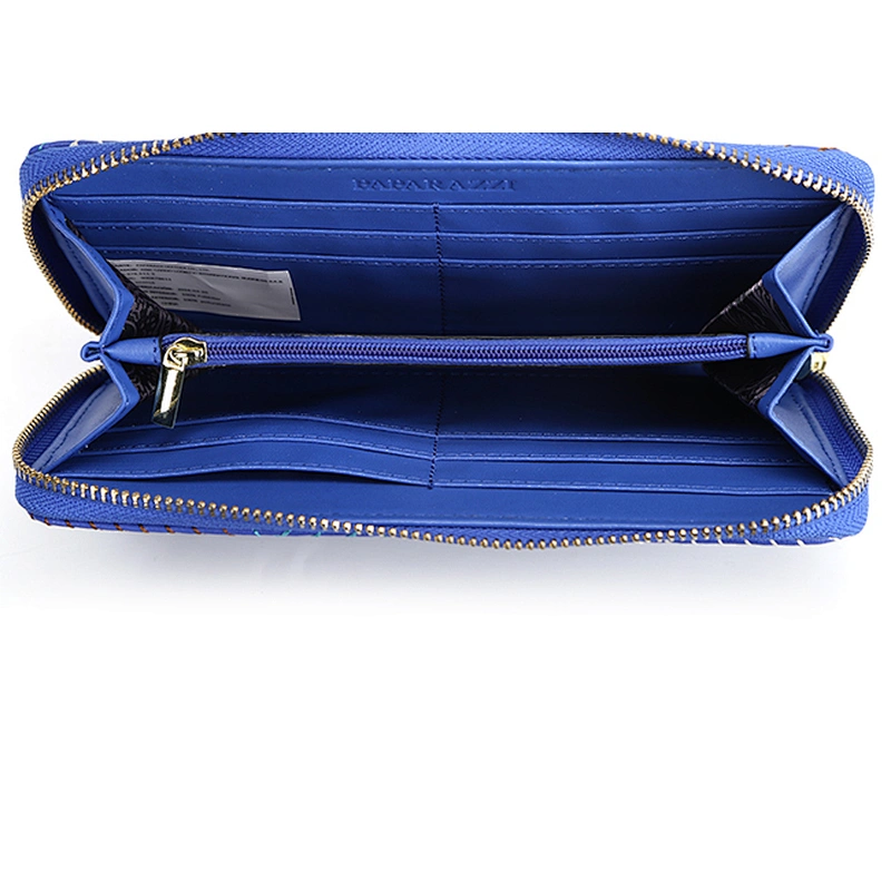 5037- Custom brand ladies fashion blue PU embroidery wallets