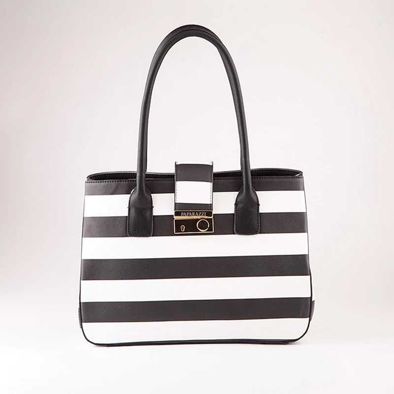 5338 Paparazzi since 1992 Guangzhou factory stripe printing women bags fashion ladies pu leather handbags