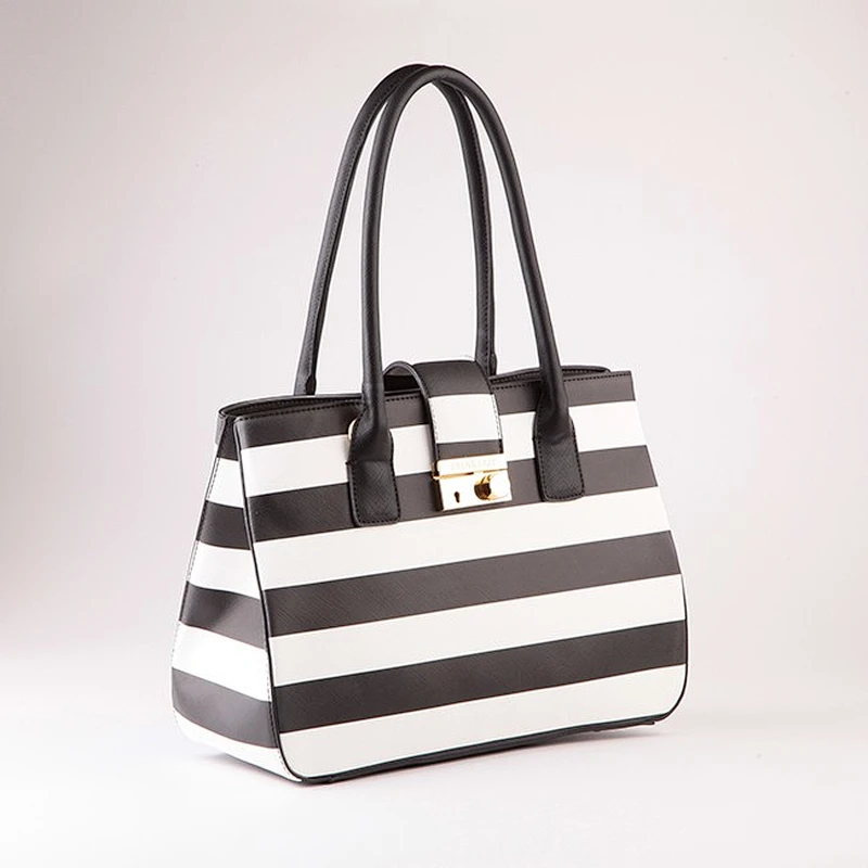 5338 Paparazzi since 1992 Guangzhou factory stripe printing women bags fashion ladies pu leather handbags