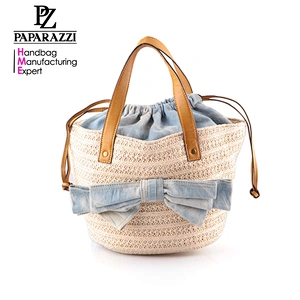2488 Bull Denim Woven straw cities basket Hand bags