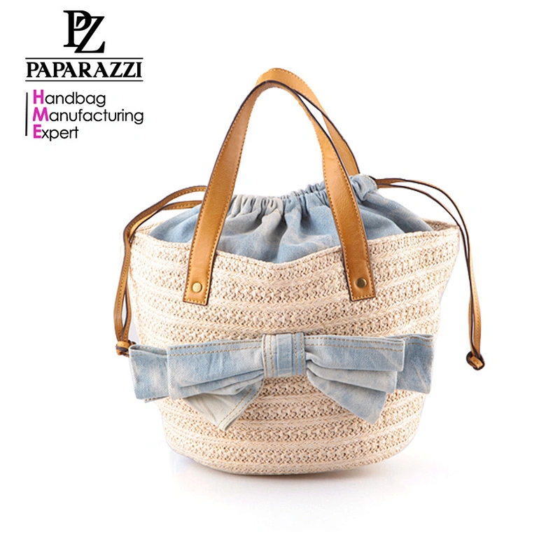 2488 Bull Denim Woven straw cities basket Hand bags