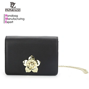 8464 Gorgeous metal flower closure PU lady bag supplier shoulder bag sale