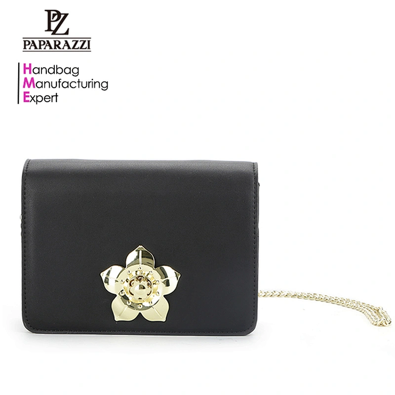 8464 Gorgeous metal flower closure PU lady bag supplier shoulder bag sale