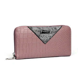7050-Nude color black resin stone zipper-round crocodile PU wallets