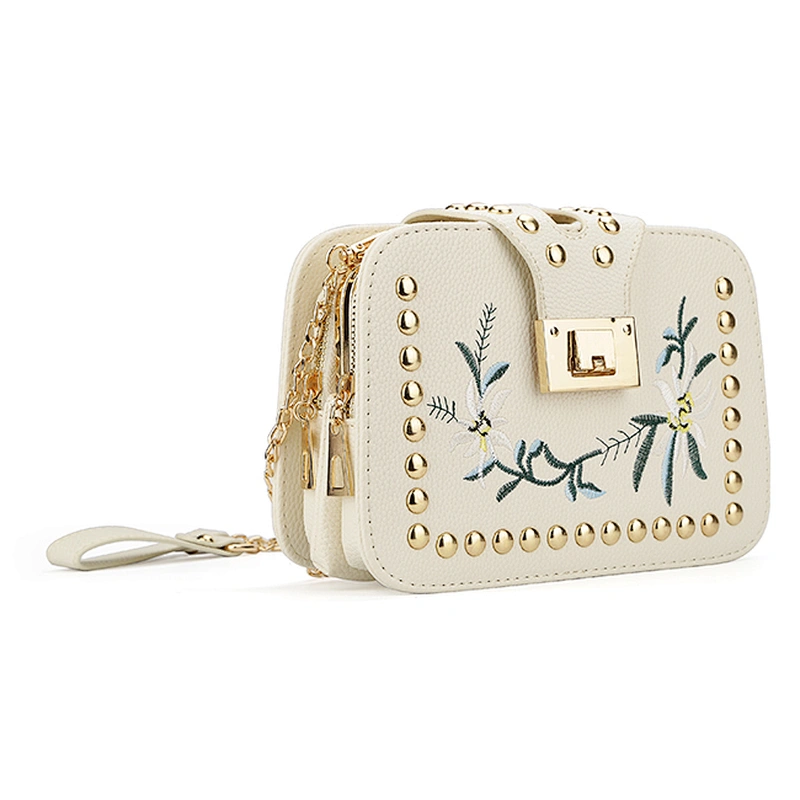 7387 Paparazzi Newest embroidery pattern elegant lady faux leather crossbody bags