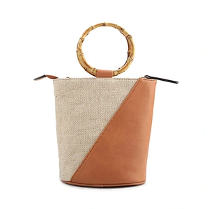 #10679 2020SS latest develop wholesale bamboo top handle linen PU original leather handbags for women