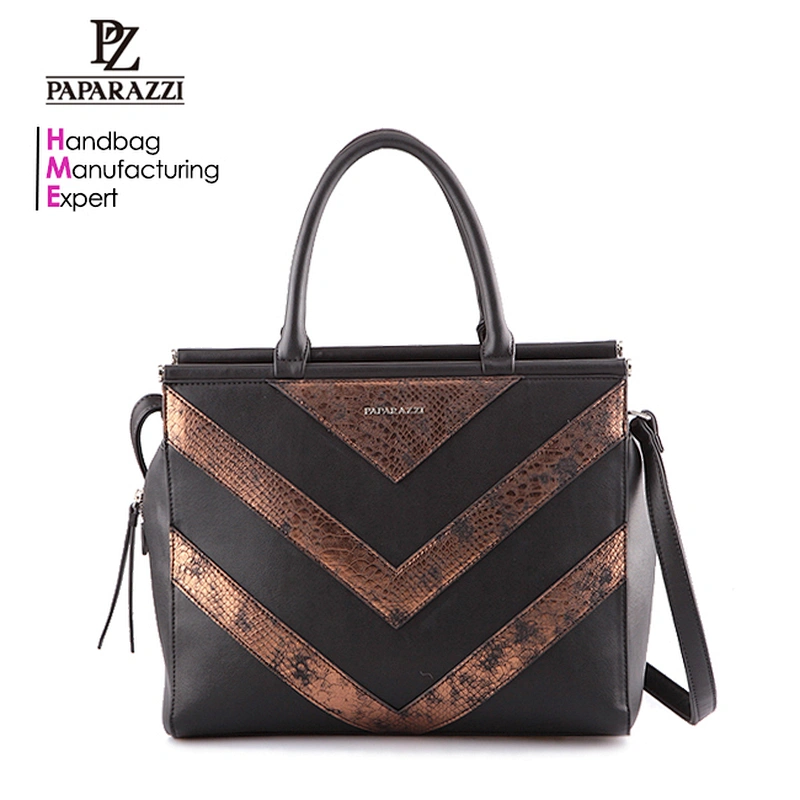 5020-Fashion ladies high end metallic PU stripe satchel bags China factory