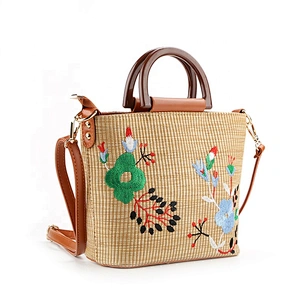 #8990 BSCI authorized Guangzhou factory linen material embroidery designs tote hand bags carteras mujer embroidery handbag
