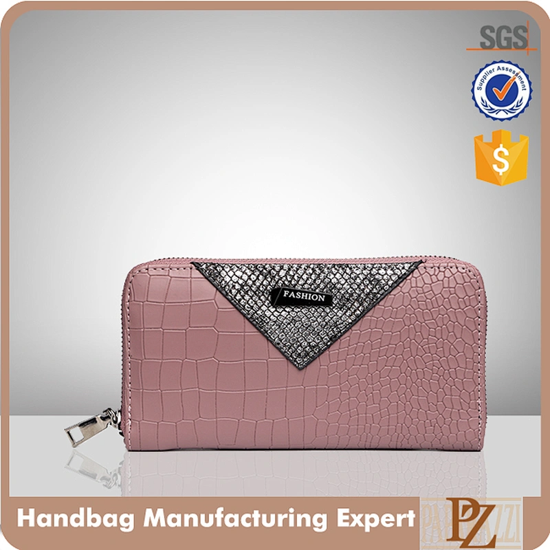 7050-Nude color black resin stone zipper-round crocodile PU wallets