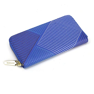 5037- Custom brand ladies fashion blue PU embroidery wallets