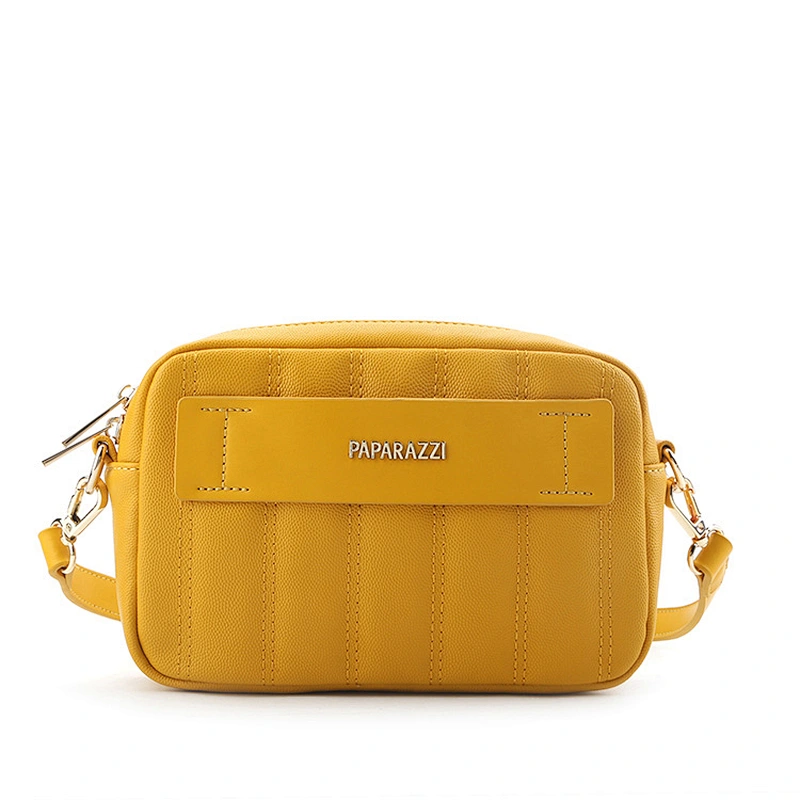 #10369 2020 SS Myanmar made PAPARAZZI brand Italy designer striped stitching yellow color crossbody women shoulder bag