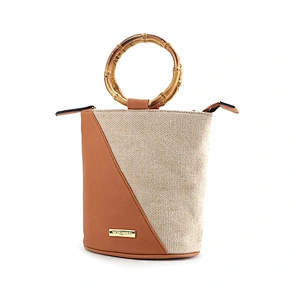 #10679 2020SS latest develop wholesale bamboo top handle linen PU original leather handbags for women