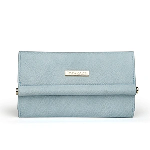 5032-Ladies fashion light blue metal plate flap PU wallets