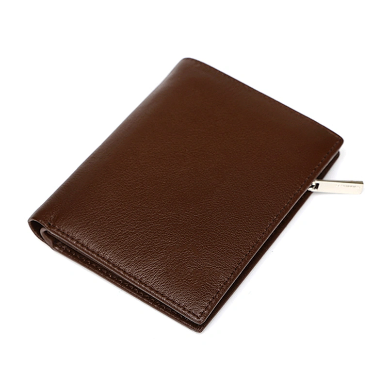 7703-New design free embossed logo real leather three folded men's wallets