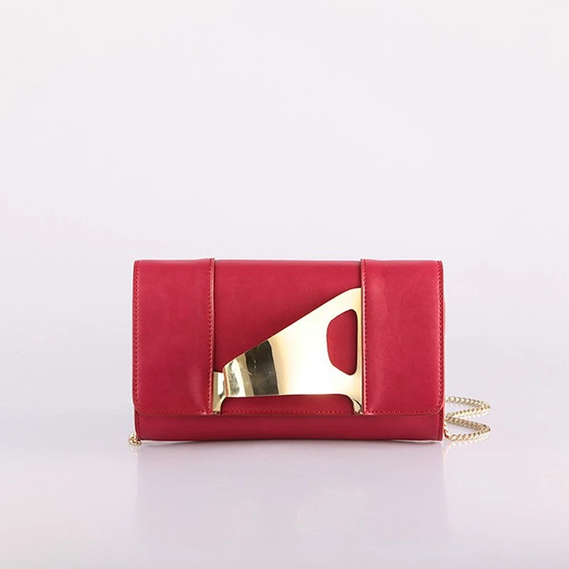 4441-Chain shoulder strap genuine leather clutch purse women wallet ladies