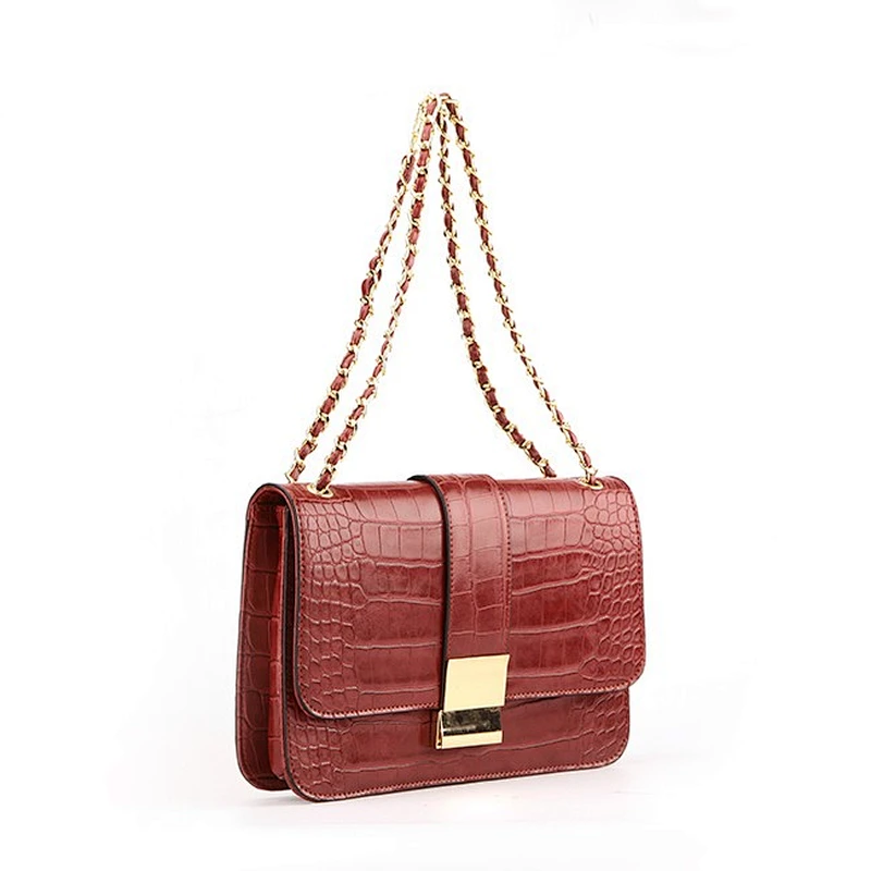 6523# 2019 Bolsos de mujer newly fashion design red crocodile reversible ladies shoulder bags latest leather crossbody bag women