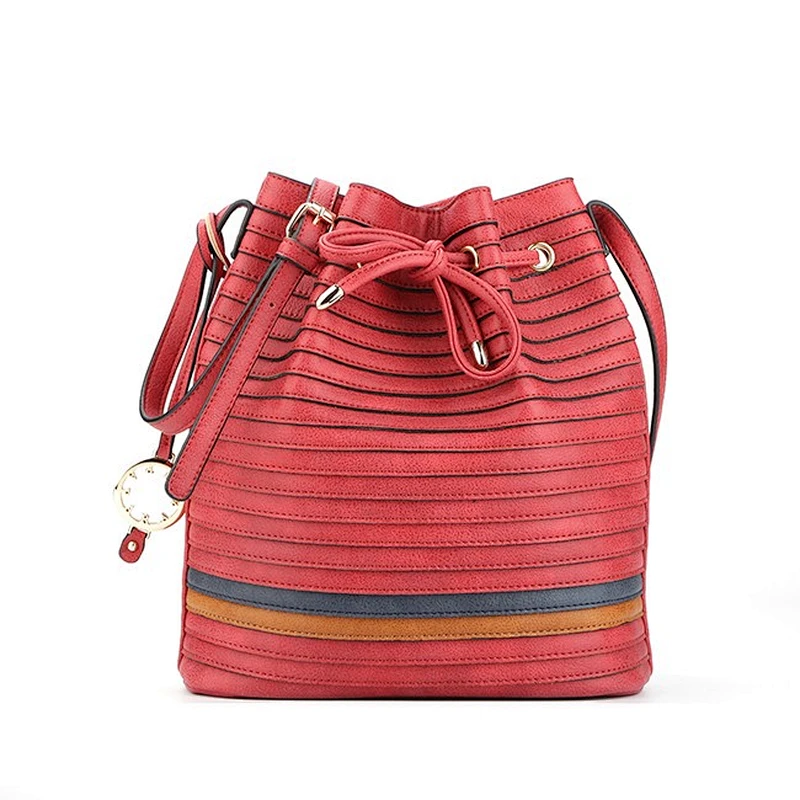 6560 Ladies stripe stitching basket bag drawstring