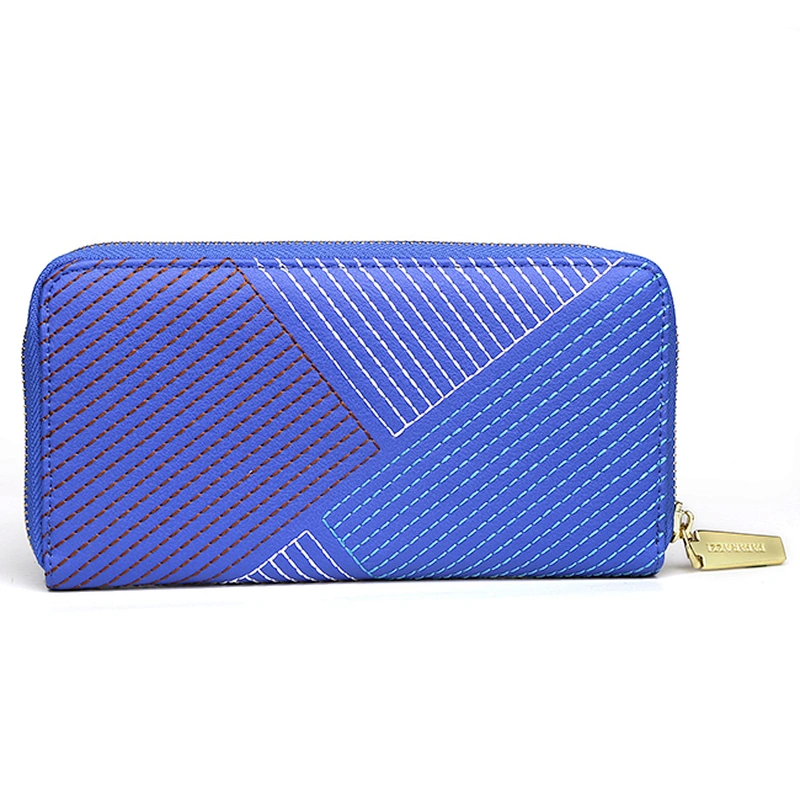 5037- Custom brand ladies fashion blue PU embroidery wallets
