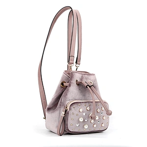 Unique velvet original design NO. 7451 2018 purple color fashion elegance young lady bucket bag best drawstring closure backpack
