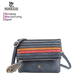 6561 Euro style newest design fashion ladies stripe patch bag tassel handbag shoulder