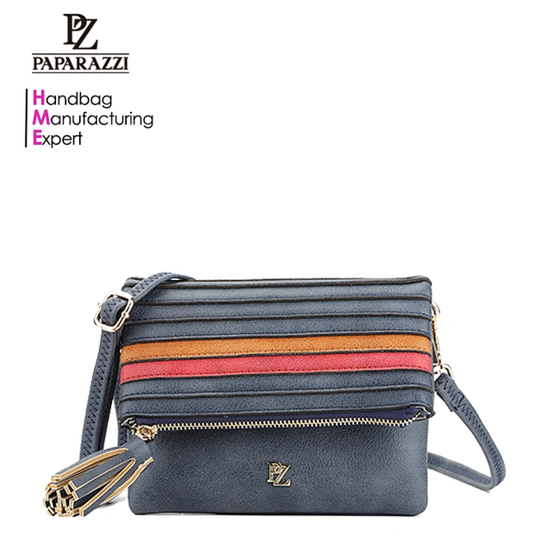 6561 Euro style newest design fashion ladies stripe patch bag tassel handbag shoulder