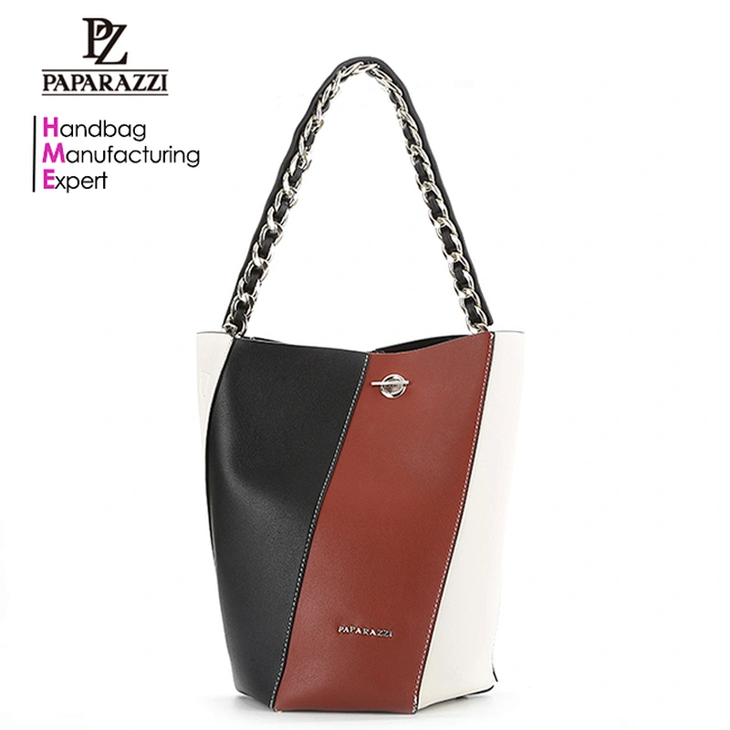 8488 Paparazzi 2018 fashion design block handbag barrel shape women double-faced PU leather tote bag