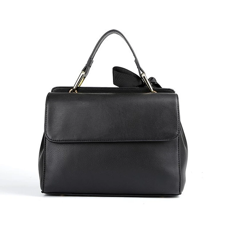 6568 Wholesale Black Quiled PU handbag Women Satchel Bag with Ribbon