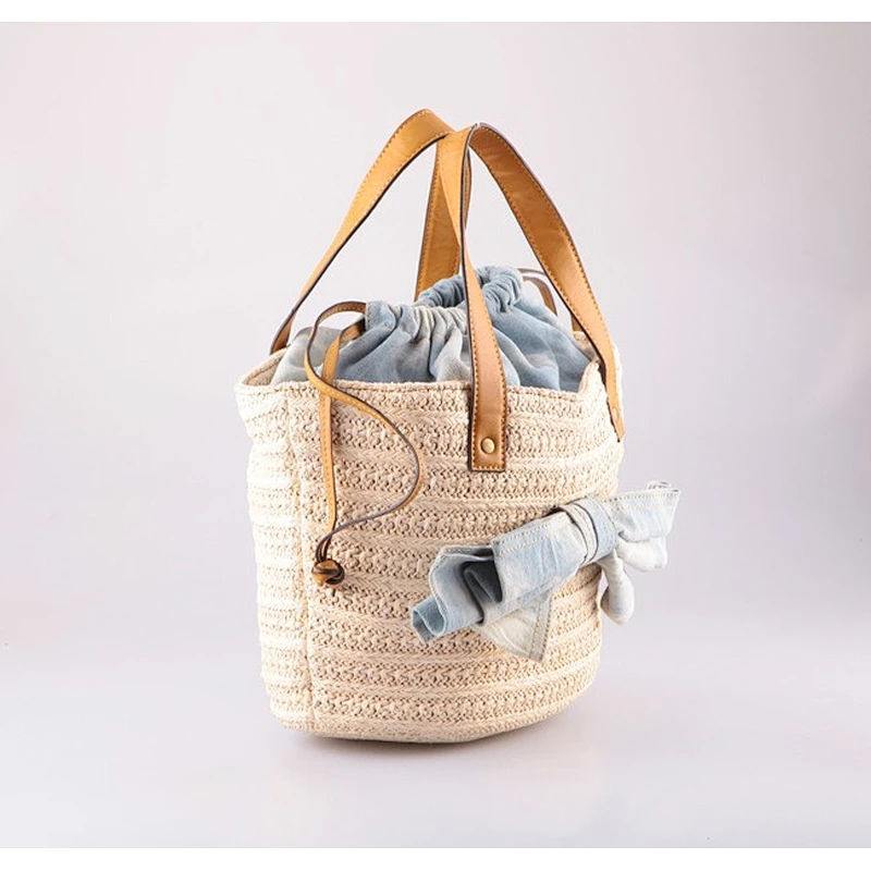 2488 Bull Denim Woven straw cities basket Hand bags