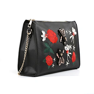 7398-Fall winter party metal chain patch & embroidery clutch shoulder bags