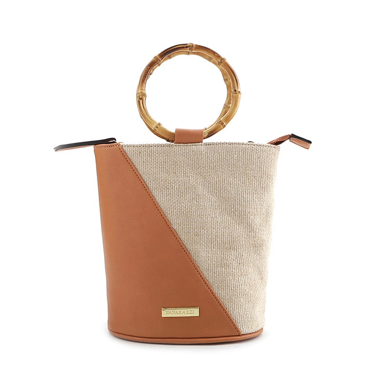 #10679 2020SS latest develop wholesale bamboo top handle linen PU original leather handbags for women