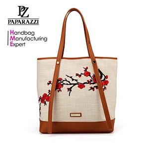 7003 wholesale new collection women's linen hand bag fashion handmade embroidery tote bag