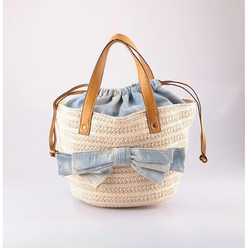 2488 Bull Denim Woven straw cities basket Hand bags