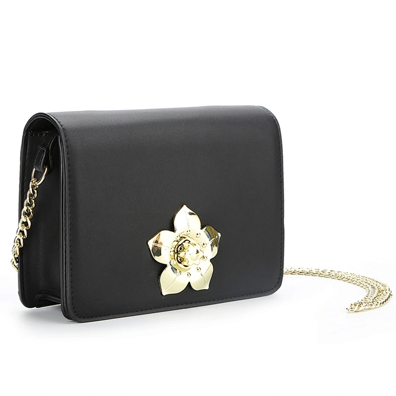 8464 Gorgeous metal flower closure PU lady bag supplier shoulder bag sale