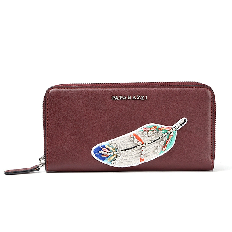 7016A 2019 hot selling inspiration beading leaf design smart beauty long zipper wallets for women