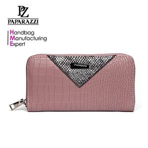 7050-Nude color black resin stone zipper-round crocodile PU wallets