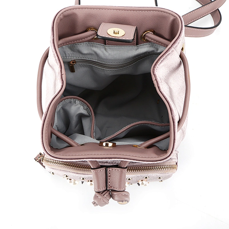 Unique velvet original design NO. 7451 2018 purple color fashion elegance young lady bucket bag best drawstring closure backpack