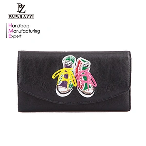 LG4889 New Coming Cute Fashion Design Embroidery Shoes Girl Leather Wallet and Purse for 2016 Summer Collection