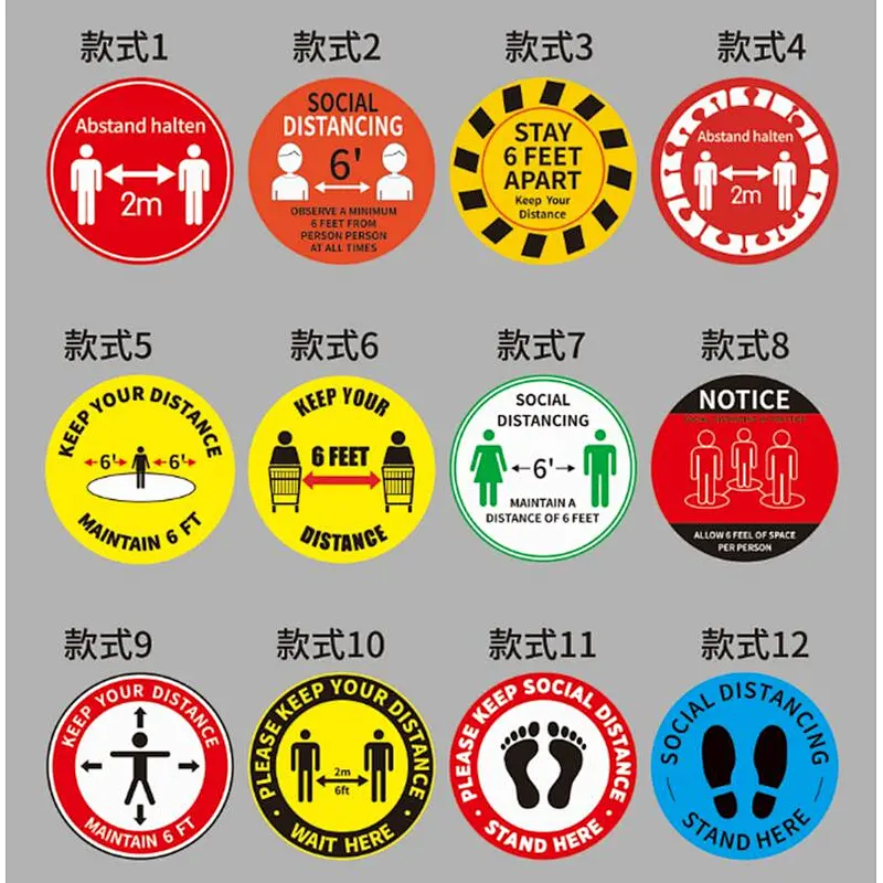 custom social distancing PVC floor lane marking  tape and floor safety signs stickers decals graphic