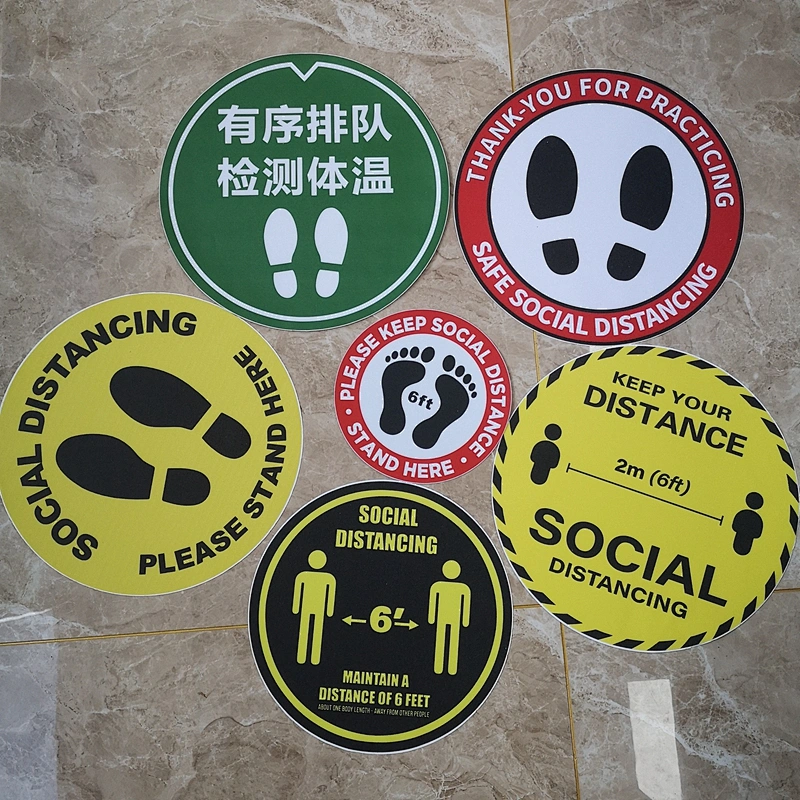 Custom 12 inch social distancing floor stickers removable waterproof social distance floor decals
