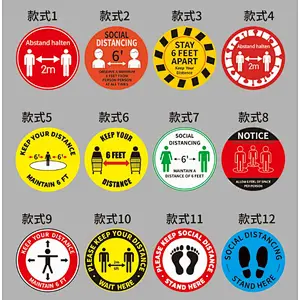 Custom 12 inch social distancing floor stickers removable waterproof social distance floor decals