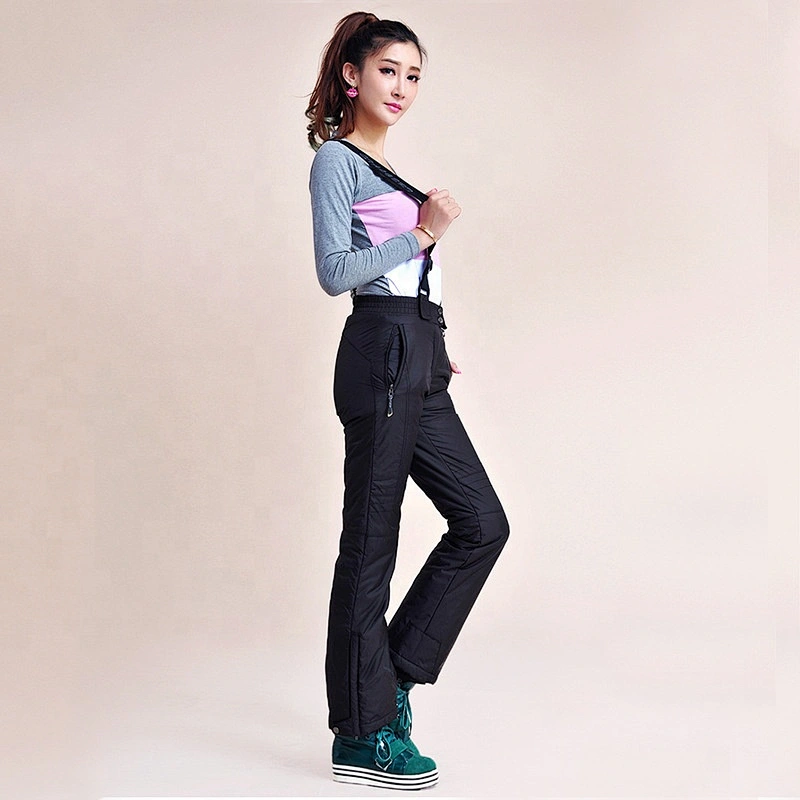 Black Dark Color Waterproof Windbreak Women Girl Sport Trousers Ski Down Bib Pants