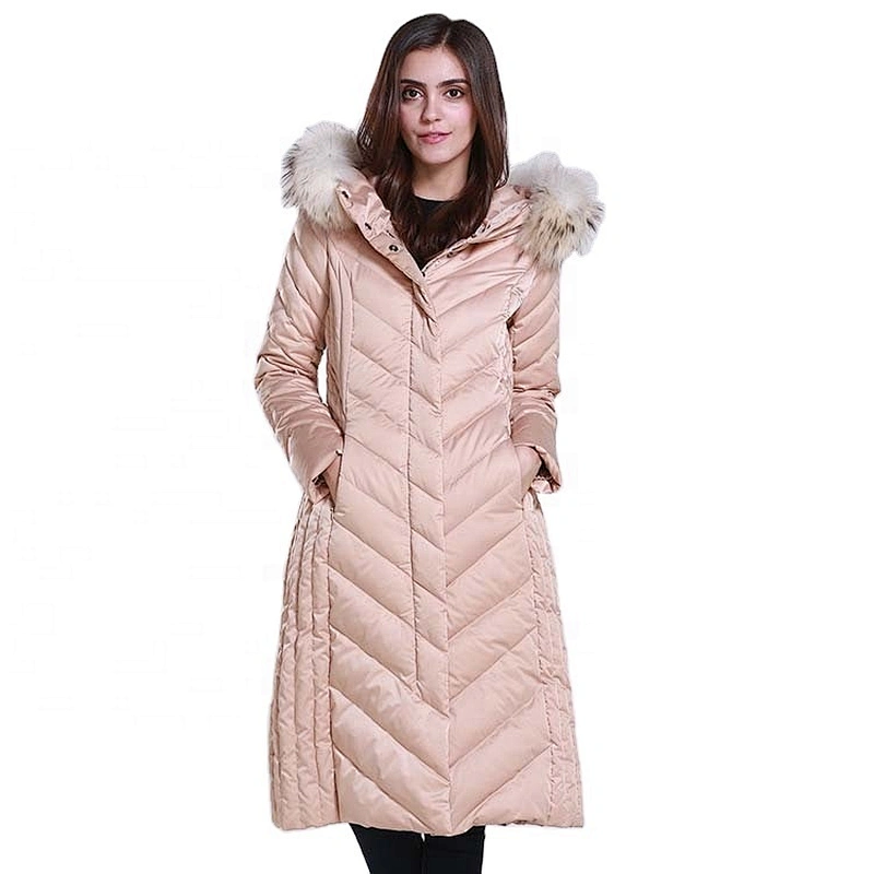 OEM ODM Winter Medium Long Trench Women Warm Fill Down  Puffer Jackets Female