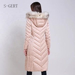 Fashionable Pink Thin Slim Long Ultra Light Women Long Padded Hooded Packable Down Jacket