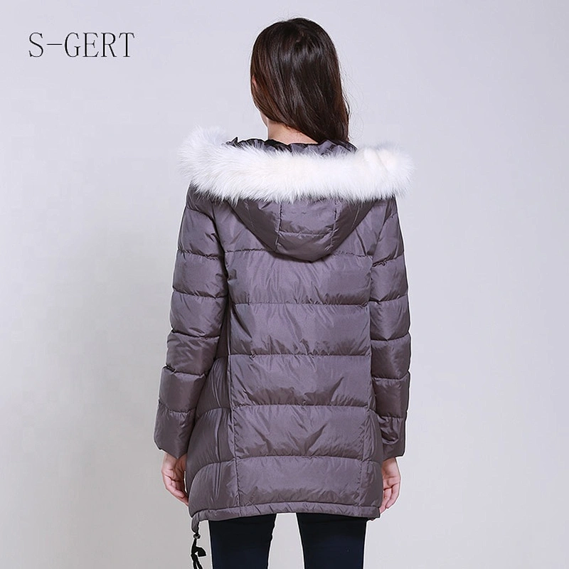 Winter Hiking Customize Long Down Coats Fur Hood Woman Down Fill Jacket