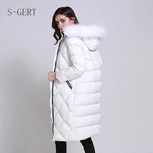 Long Winter Leather Goose Down Jacket Womens Puff Coat Down For Women Turn Down Collar