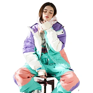 OEM/ODM Purple Green Long Outdoor Sports Suit Coat Active Ski Snowboard Woman Custom Logo Winter Jacket