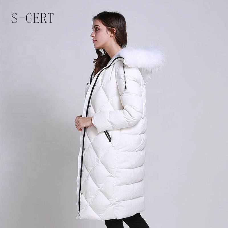 Custom Windproof Waterproof Light Leather Goose Women Winter Down Coat